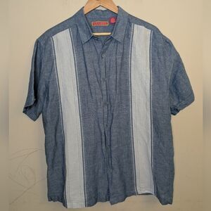 Vtg Havanera Blue Linen Stripe Camp Shirt Size L ASO